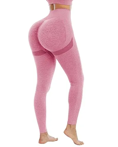 NORMOV Butt Lifting Workout Leggings for Women, Seamless High Waist Gym Yoga Pants Pink