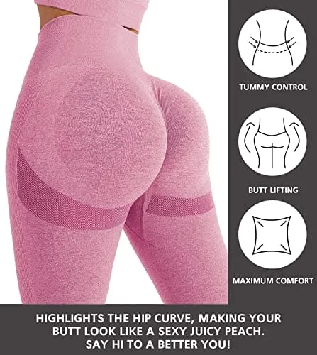 NORMOV Butt Lifting Workout Leggings for Women, Seamless High Waist Gym Yoga Pants Pink