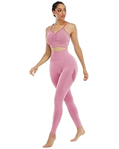 NORMOV Butt Lifting Workout Leggings for Women, Seamless High Waist Gym Yoga Pants Pink