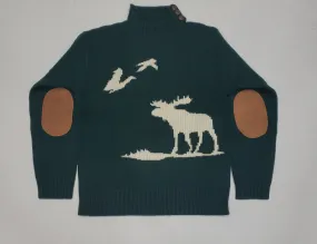 Nwt Polo Ralph Lauren Green Moose Suede Elbow Patches Mockneck Sweater