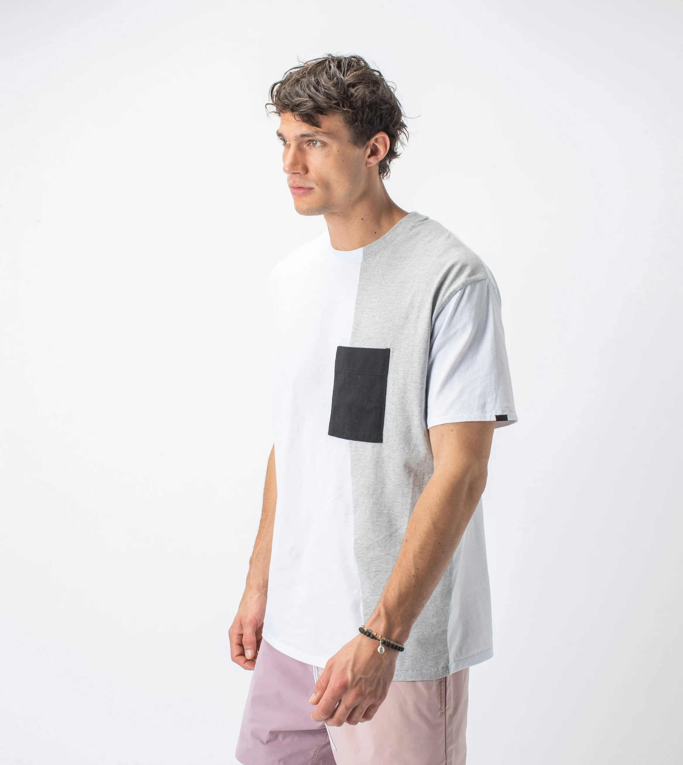 Overlay Box Tee White/Silver Marle