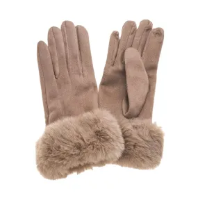 Park Lane Faux Fur Trim Gloves Cappuccino