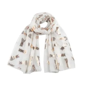 Pineapple with Gold Print Scarf, White