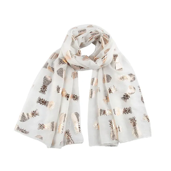 Pineapple with Gold Print Scarf, White