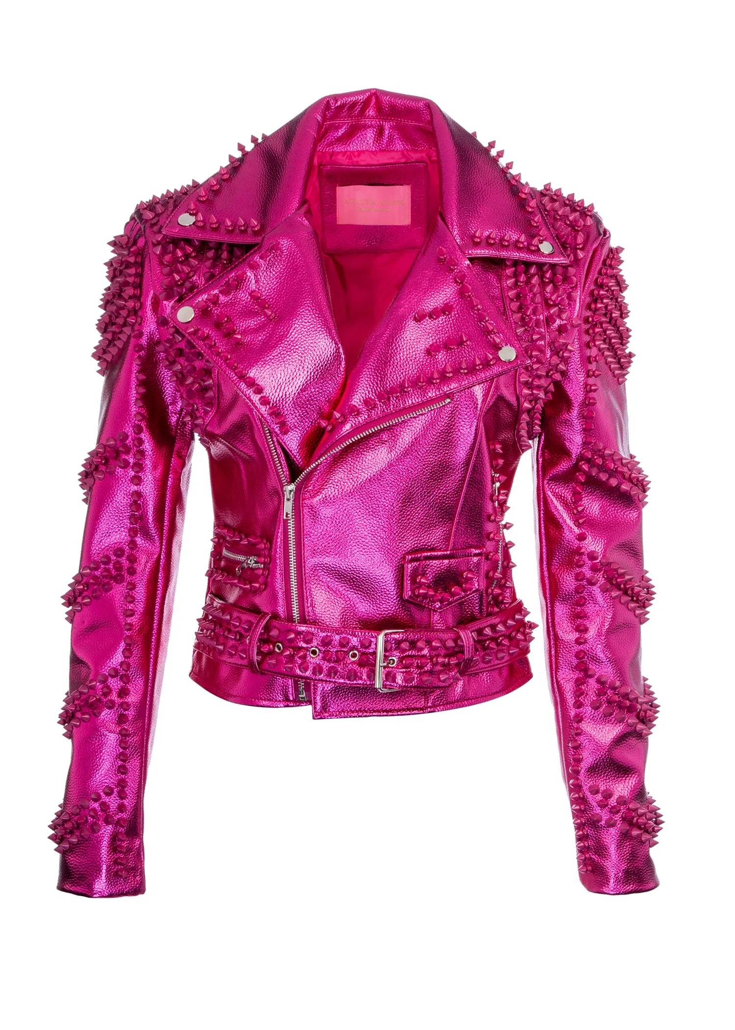 Pink Metallic Moto Jacket with Studs