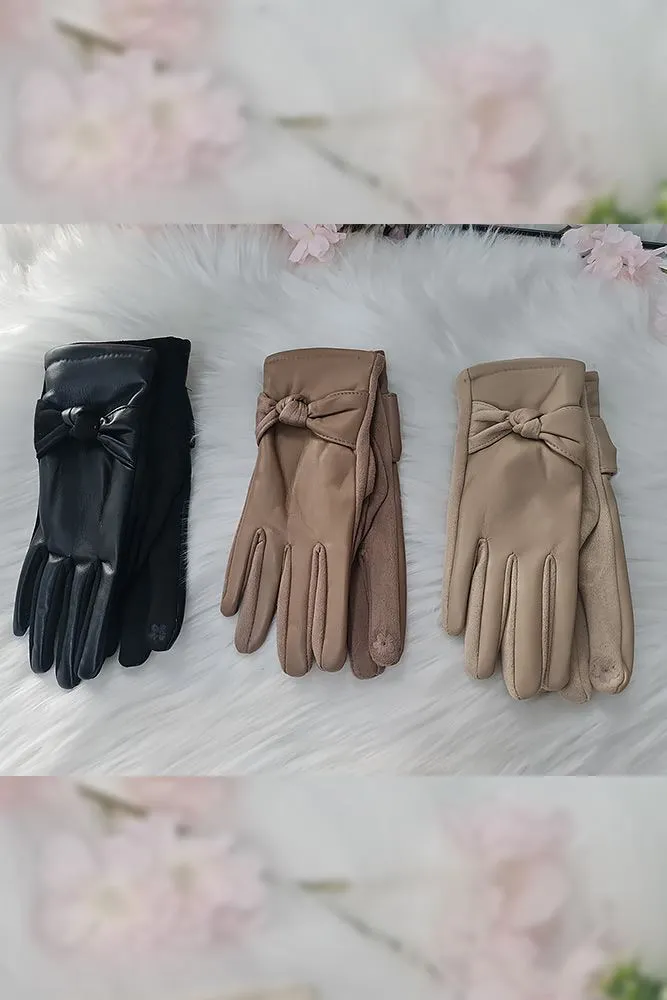 Plain Bow Detail Soft Feel Gloves