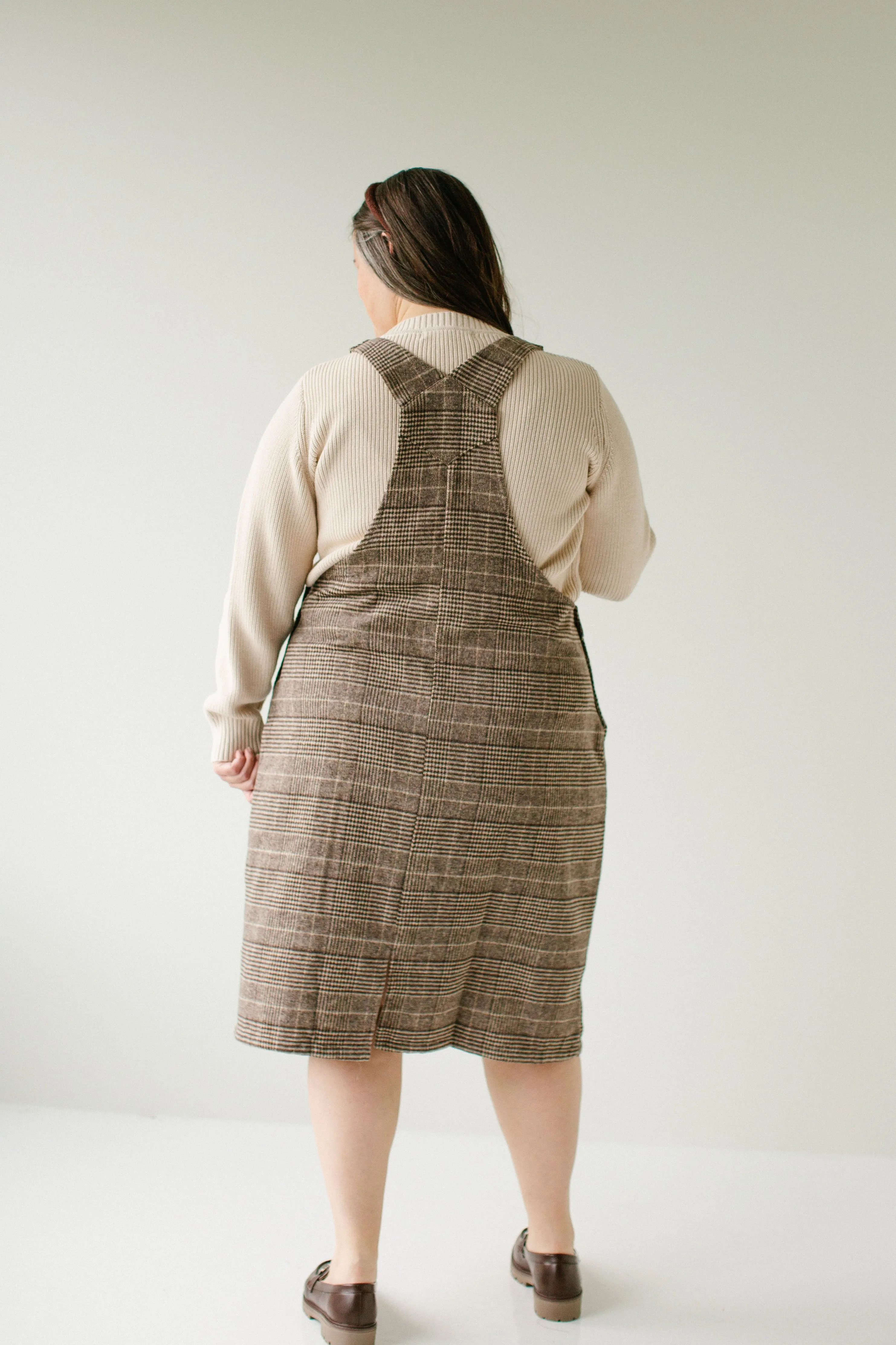 Plus 'Oaks' Plaid Overall Dress in Brown