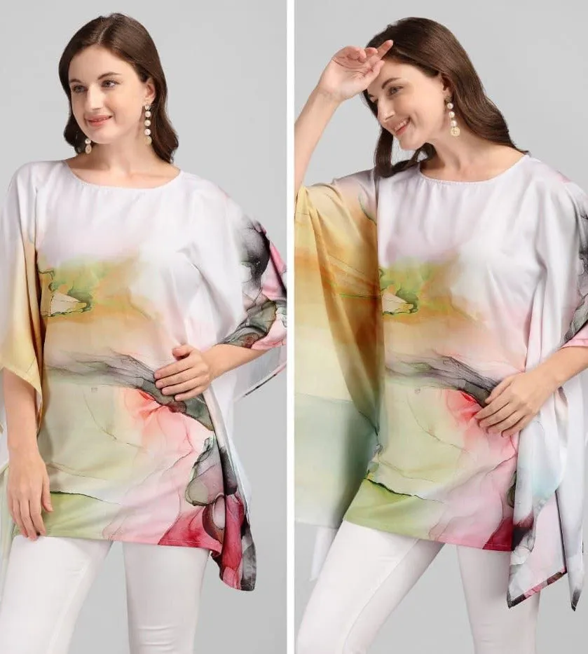 Printed Rayon Off-White Kaftan Tunic tops for Ladies