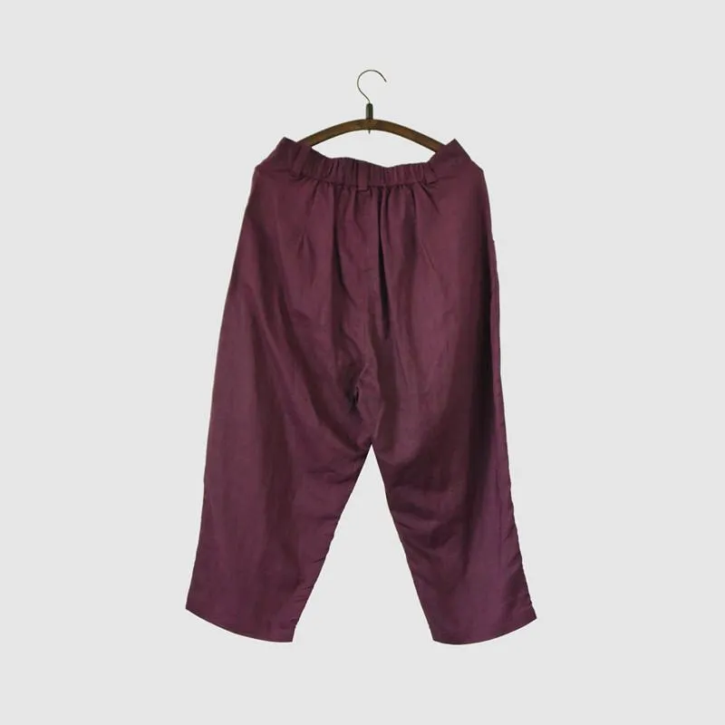 Purple Linen Turnip Pants Simple Causel Trousers Women Clothes