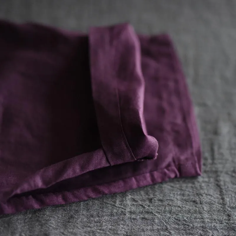 Purple Linen Turnip Pants Simple Causel Trousers Women Clothes