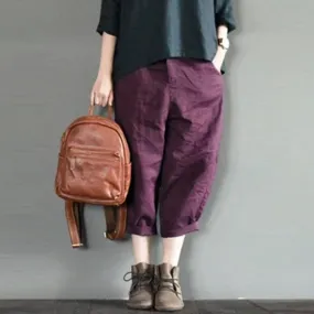 Purple Linen Turnip Pants Simple Causel Trousers Women Clothes