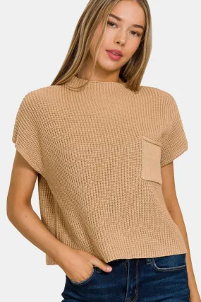 Queen - Mock Neck Short Sleeve Cropped Sweater - Tan - Exclusively Online