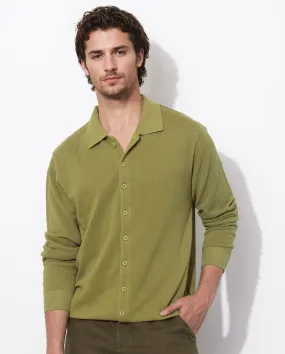 Rare Rabbit Men's Alias-N Flouroscent Green Cotton Fabric Full Sleeve Regular Collar Regular Fit Knitted Shirt