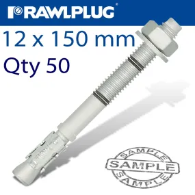 RAWLPLUG THROUGHBOLT 12X150X55MM ZINC FLAKE 50 -BOX RAW R-HPTIIZF-12150-55