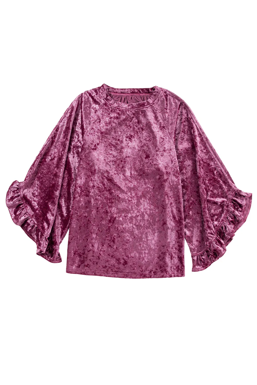 Red Dahlia Ruffle Bell Sleeve Loose Velvet Blouse