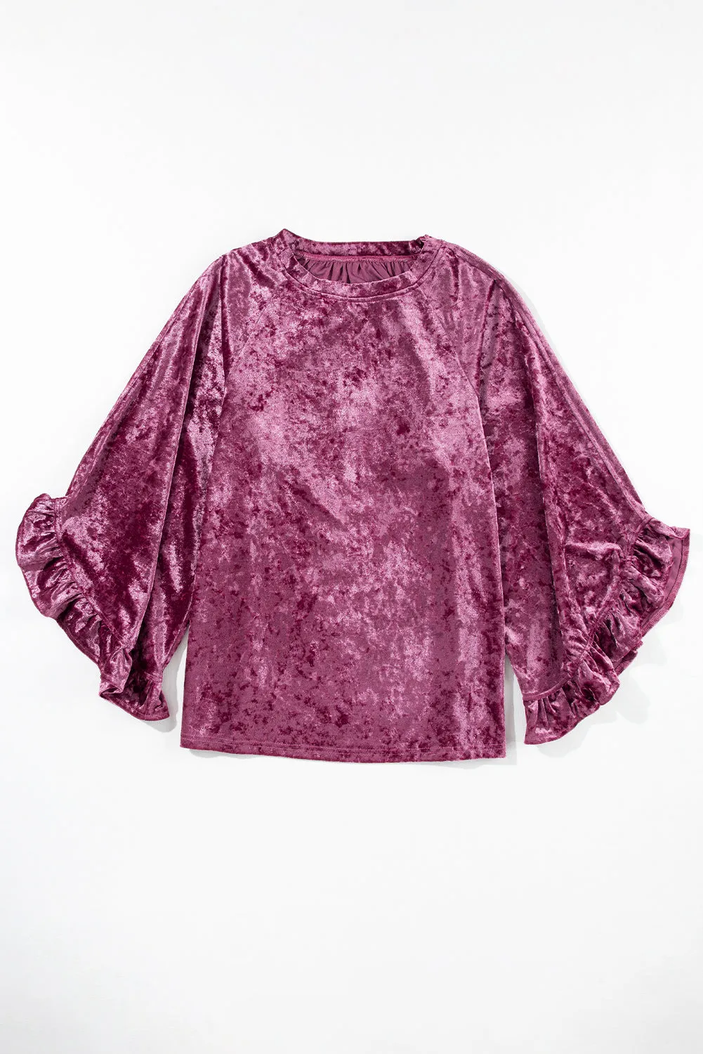 Red Dahlia Ruffle Bell Sleeve Loose Velvet Blouse