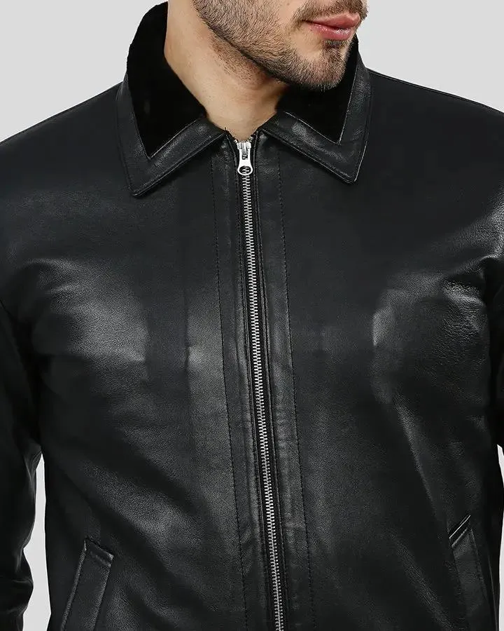 Reece Black Bomber Leather Jacket