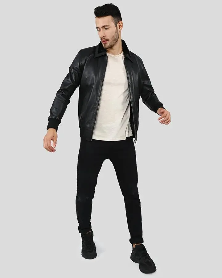 Reece Black Bomber Leather Jacket