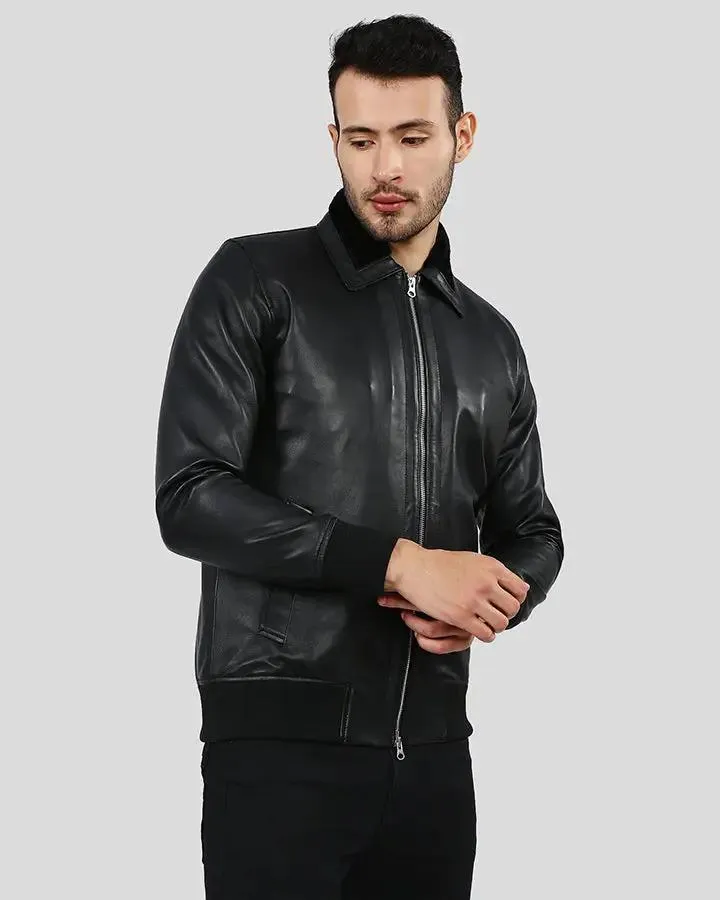 Reece Black Bomber Leather Jacket