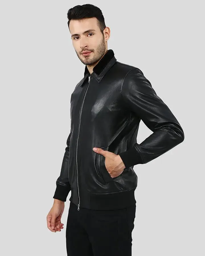 Reece Black Bomber Leather Jacket