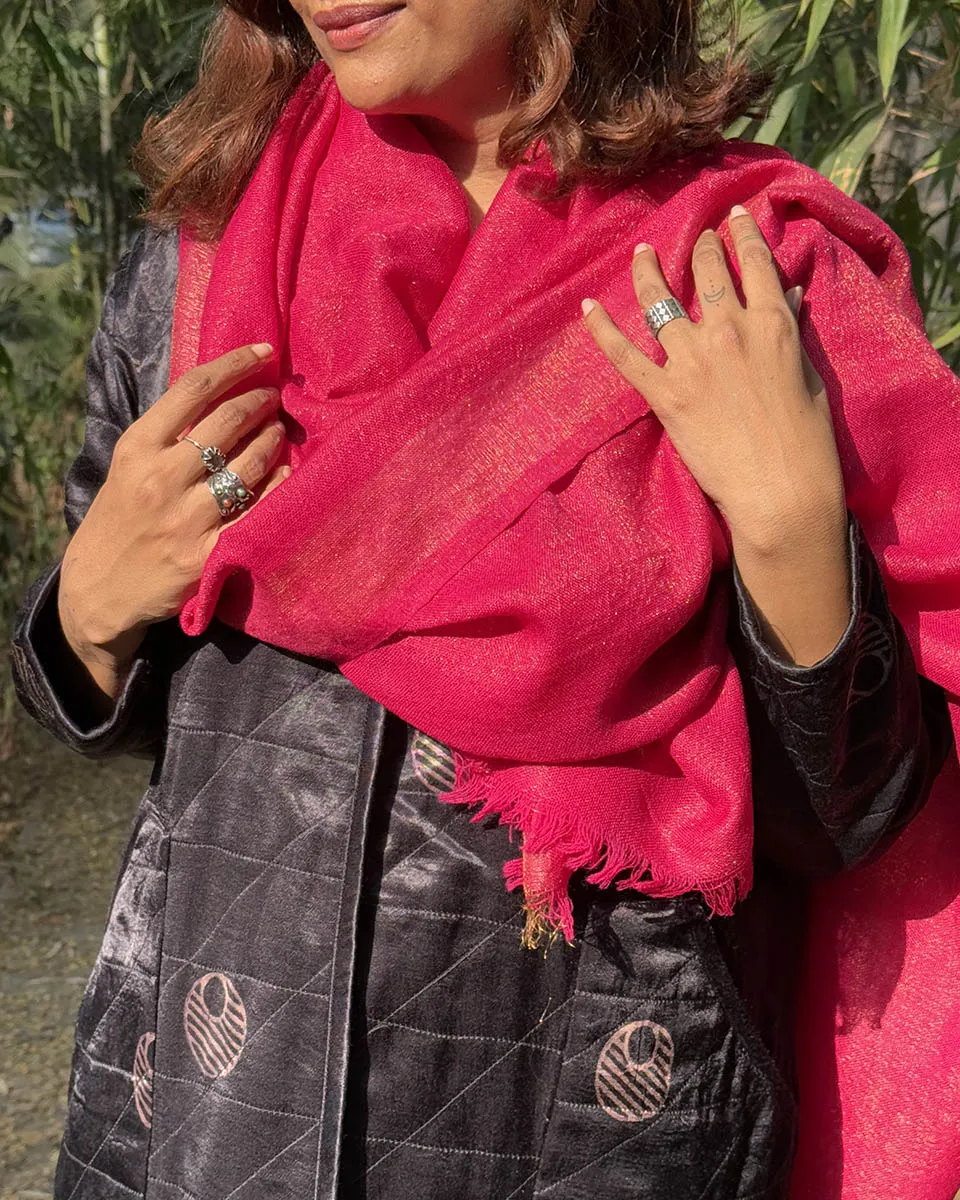 Rosy Blush Pure Wool Zari Shawl