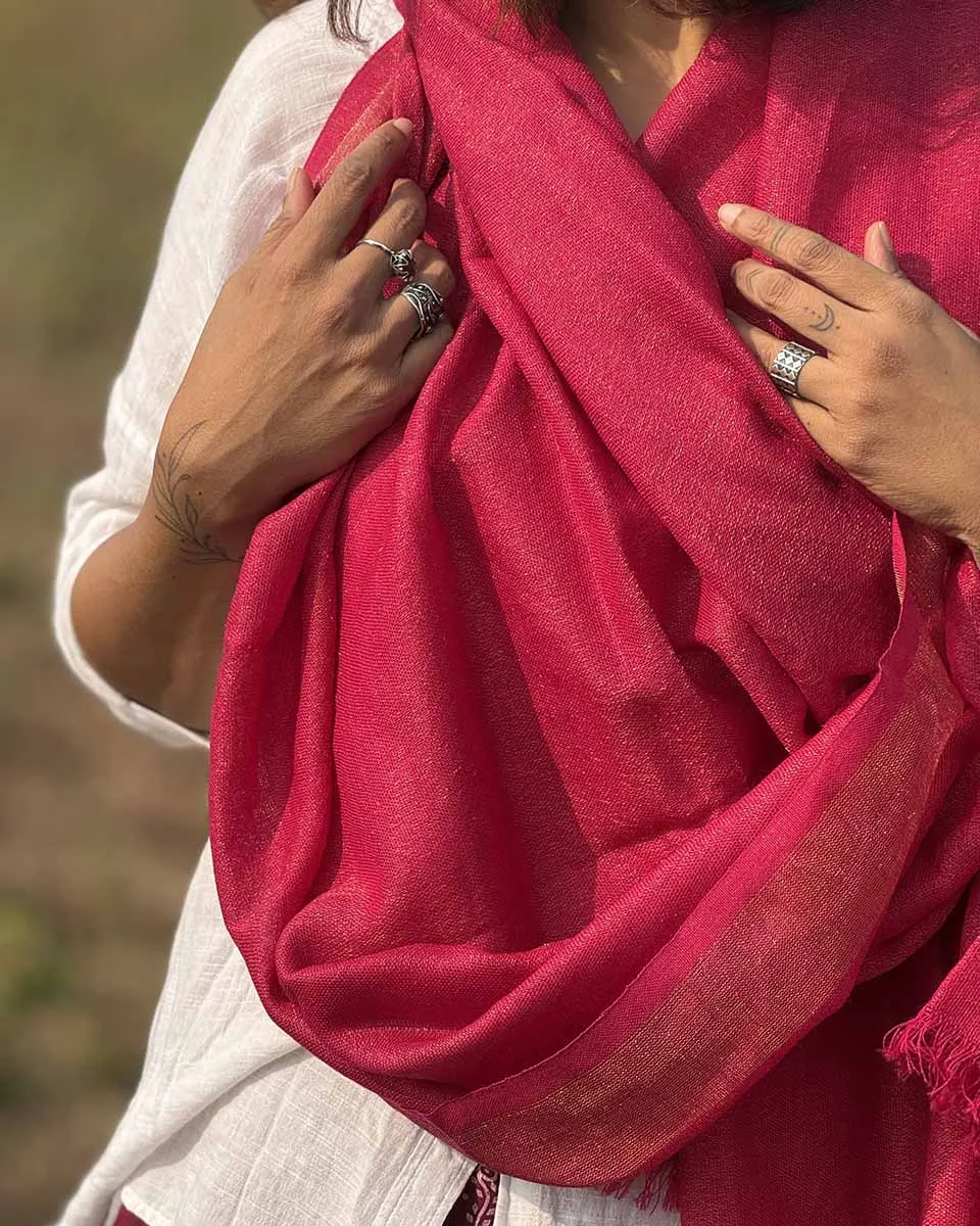 Rosy Blush Pure Wool Zari Shawl