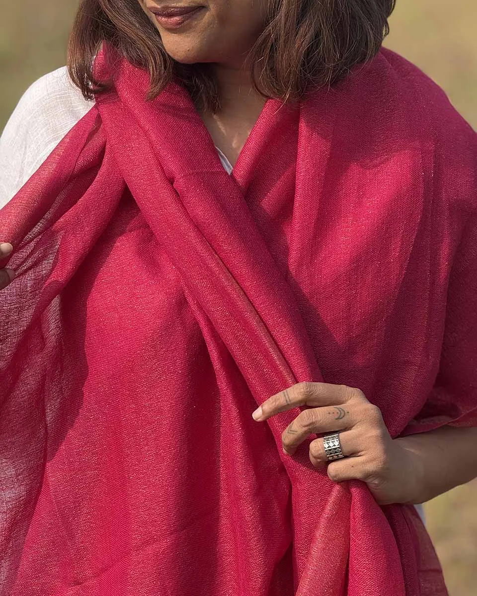 Rosy Blush Pure Wool Zari Shawl