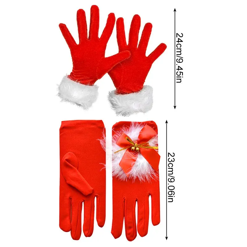 Santa Claus Festive White Fur Red Full Finger Fancy Dress Party Christmas Glove