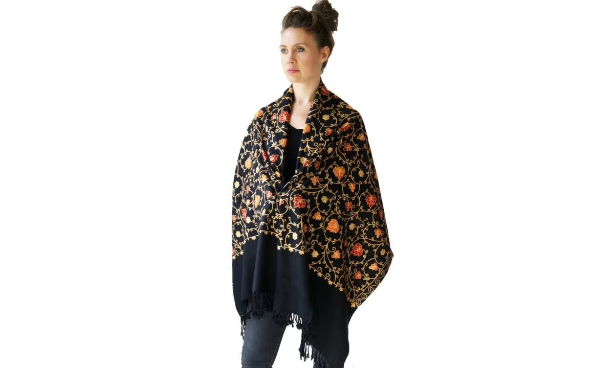 Scarf Embroidered Floral Shawl, Oversize Scarf for Women, Warm Wrap for Winter, Large 6.5' x 2.25'