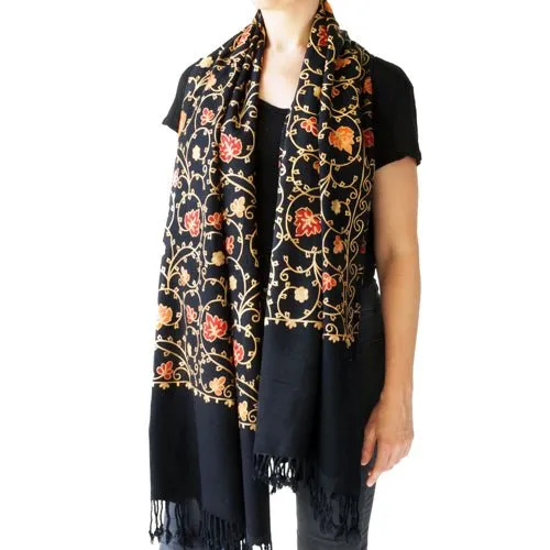 Scarf Embroidered Floral Shawl, Oversize Scarf for Women, Warm Wrap for Winter, Large 6.5' x 2.25'