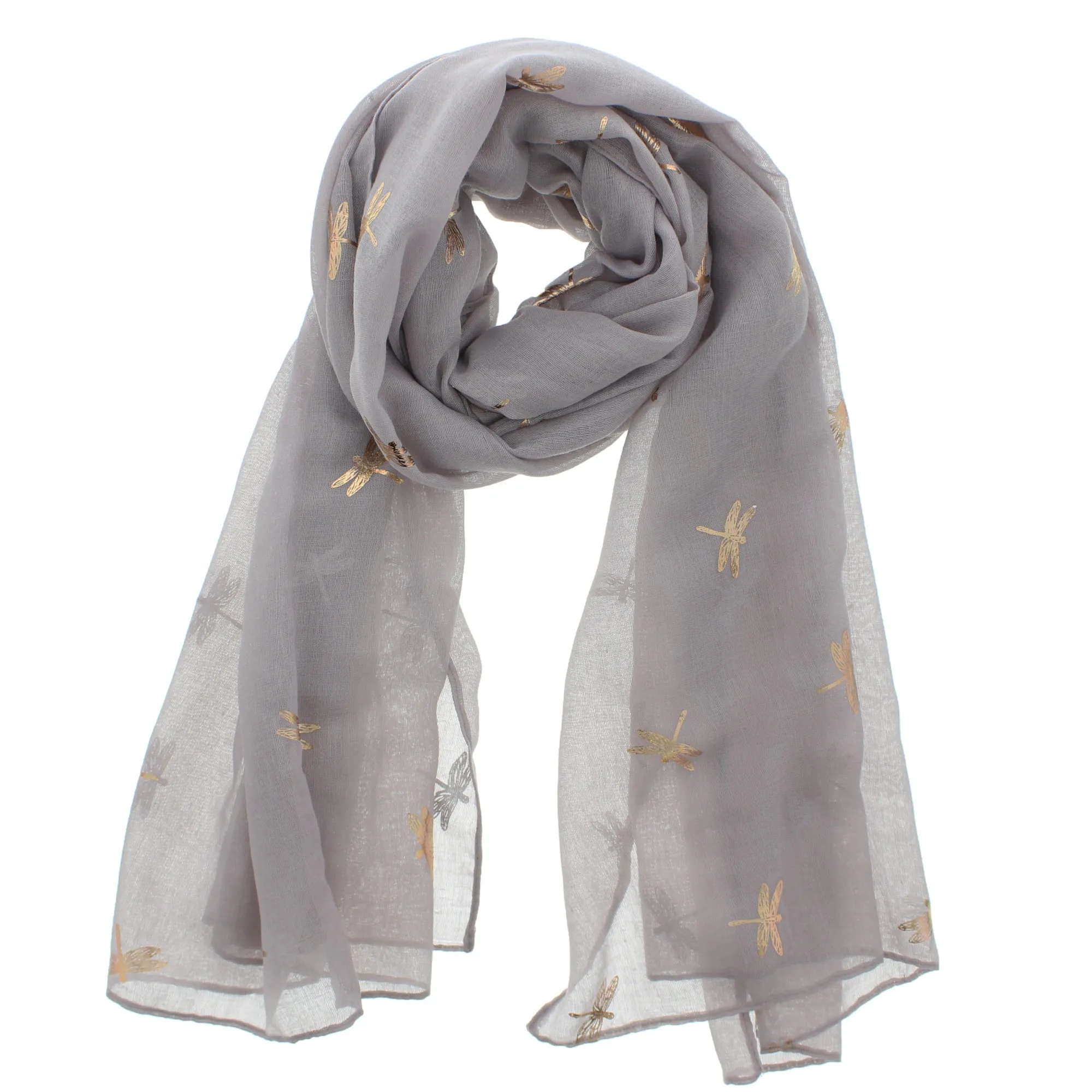 Scarf with Small Gold Foil Dragonfly Print