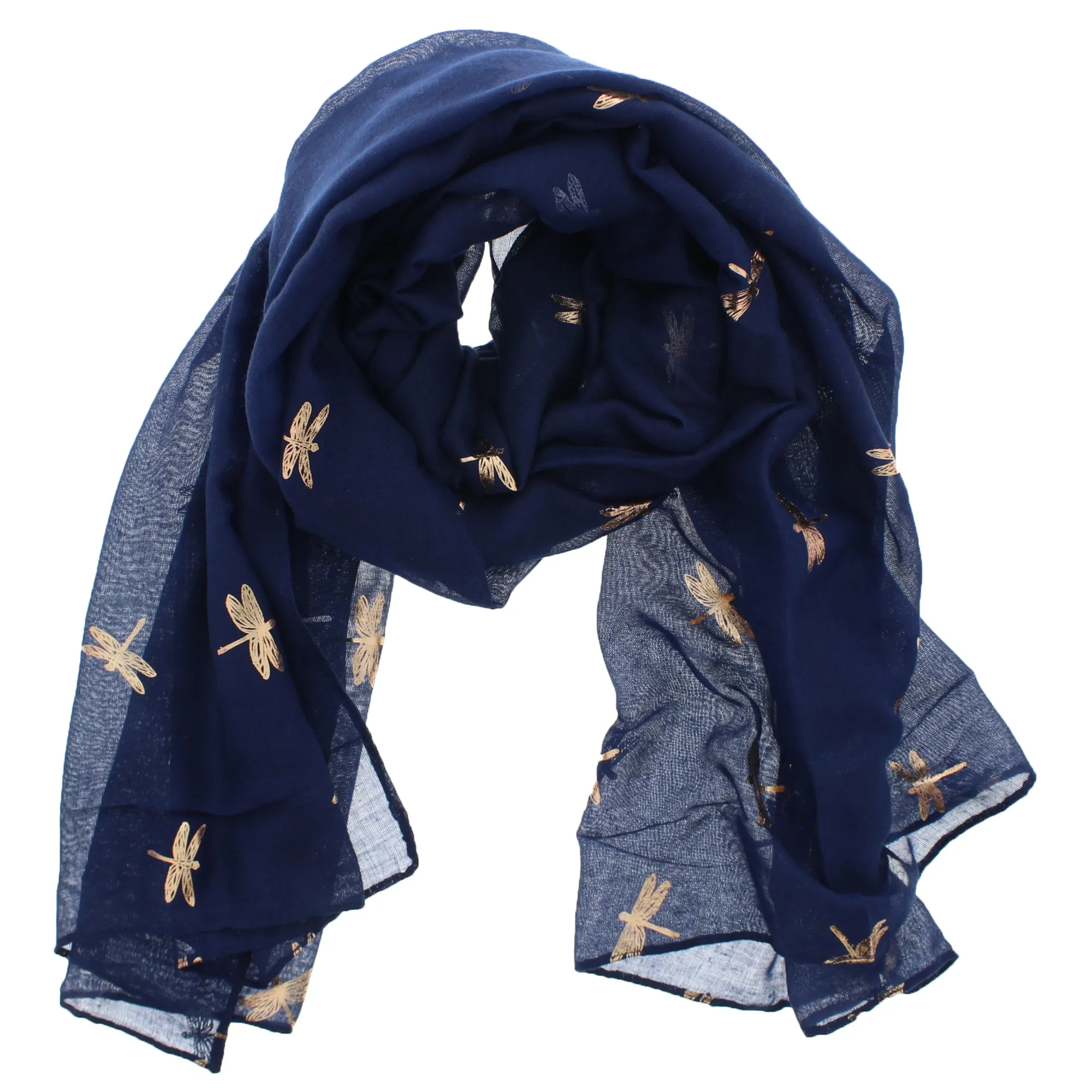 Scarf with Small Gold Foil Dragonfly Print