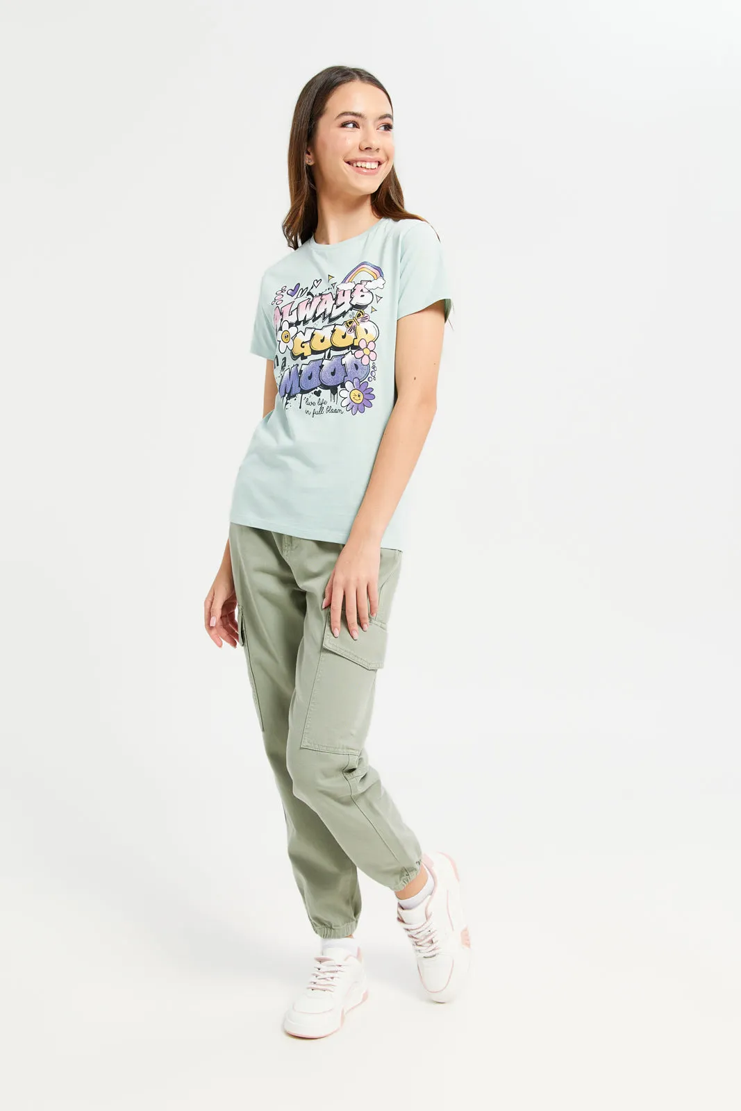 Senior Girls Olive Cargo Pocket Joggers