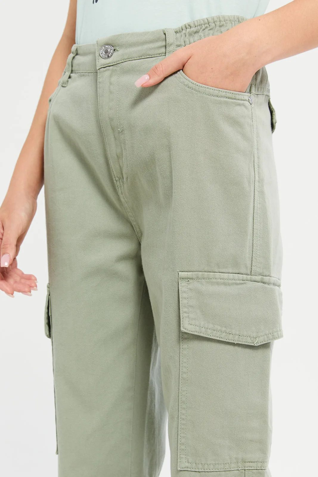 Senior Girls Olive Cargo Pocket Joggers