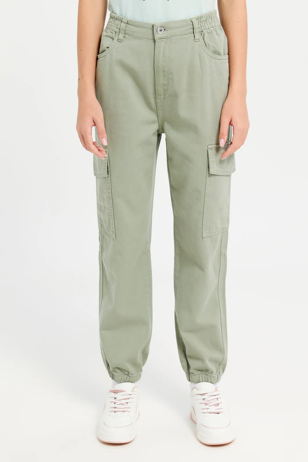 Senior Girls Olive Cargo Pocket Joggers