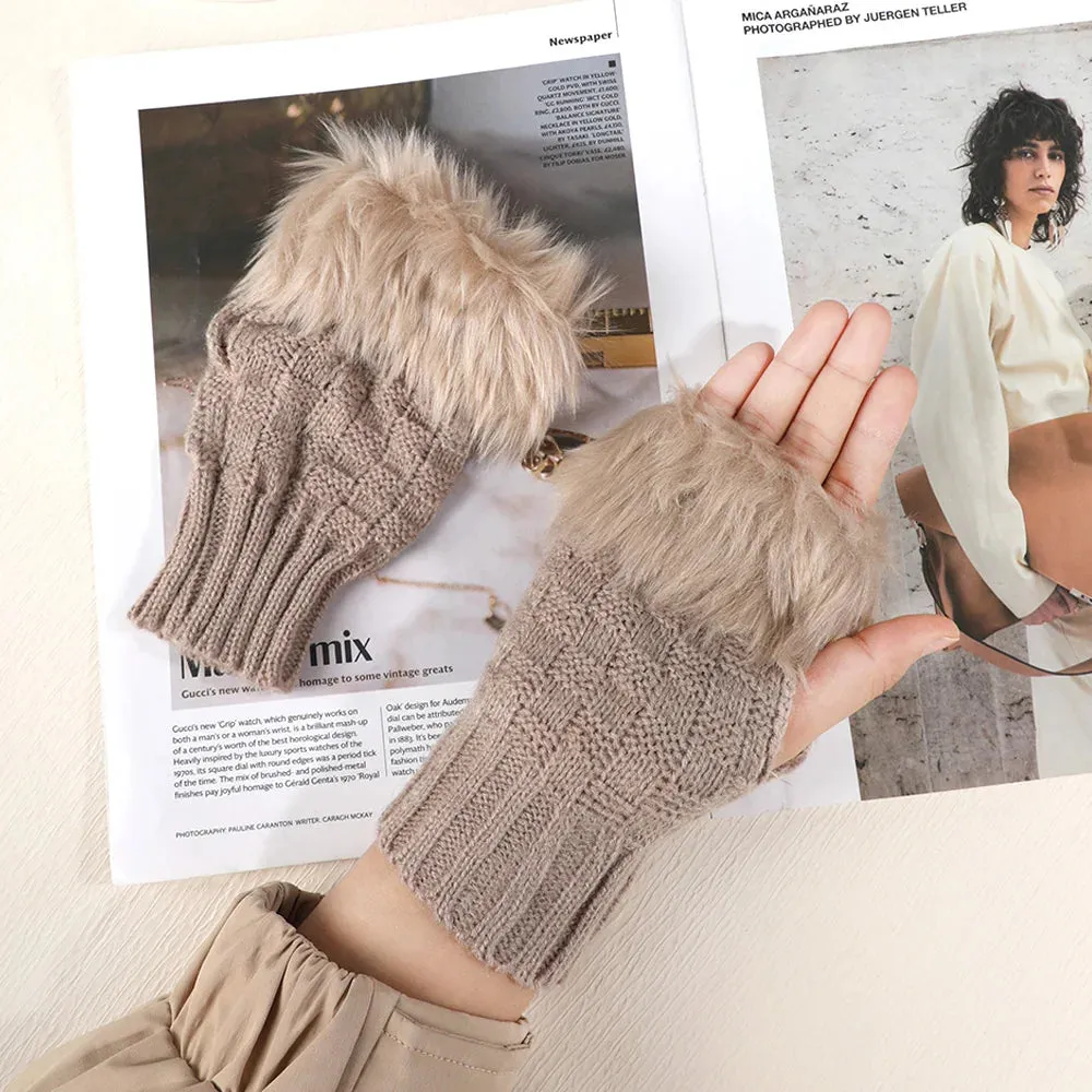 Sexy Faux Rabbit Fur Warm Wrist Fingerless Suede Winter Warmer Christmas Glove