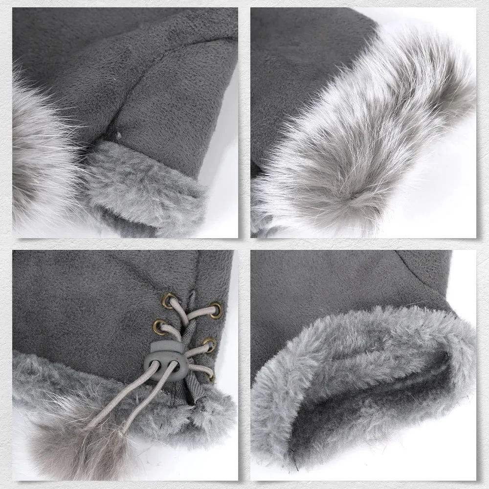 Sexy Faux Rabbit Fur Warm Wrist Fingerless Suede Winter Warmer Christmas Glove