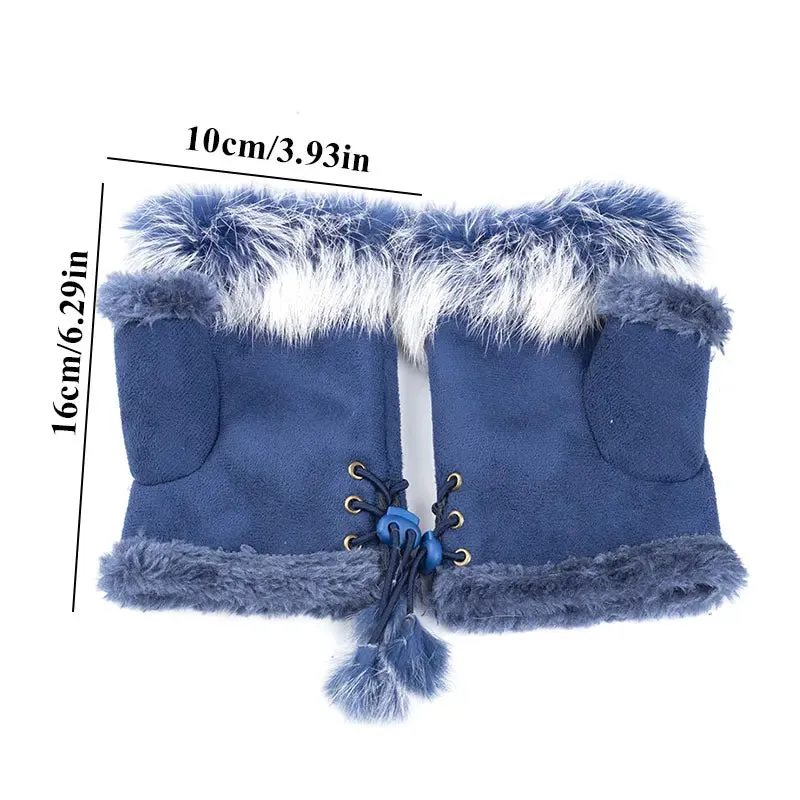 Sexy Faux Rabbit Fur Warm Wrist Fingerless Suede Winter Warmer Christmas Glove