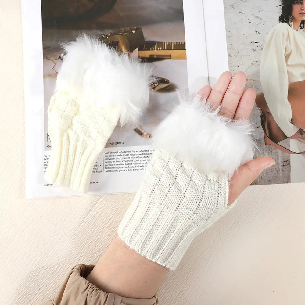 Sexy Faux Rabbit Fur Warm Wrist Fingerless Suede Winter Warmer Christmas Glove