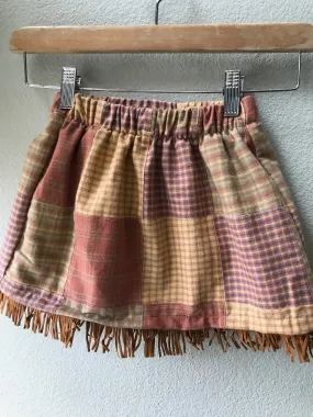 Skirt Western, Plaid, Girls Cotton Cowgirl Skirt, Suede Fringe