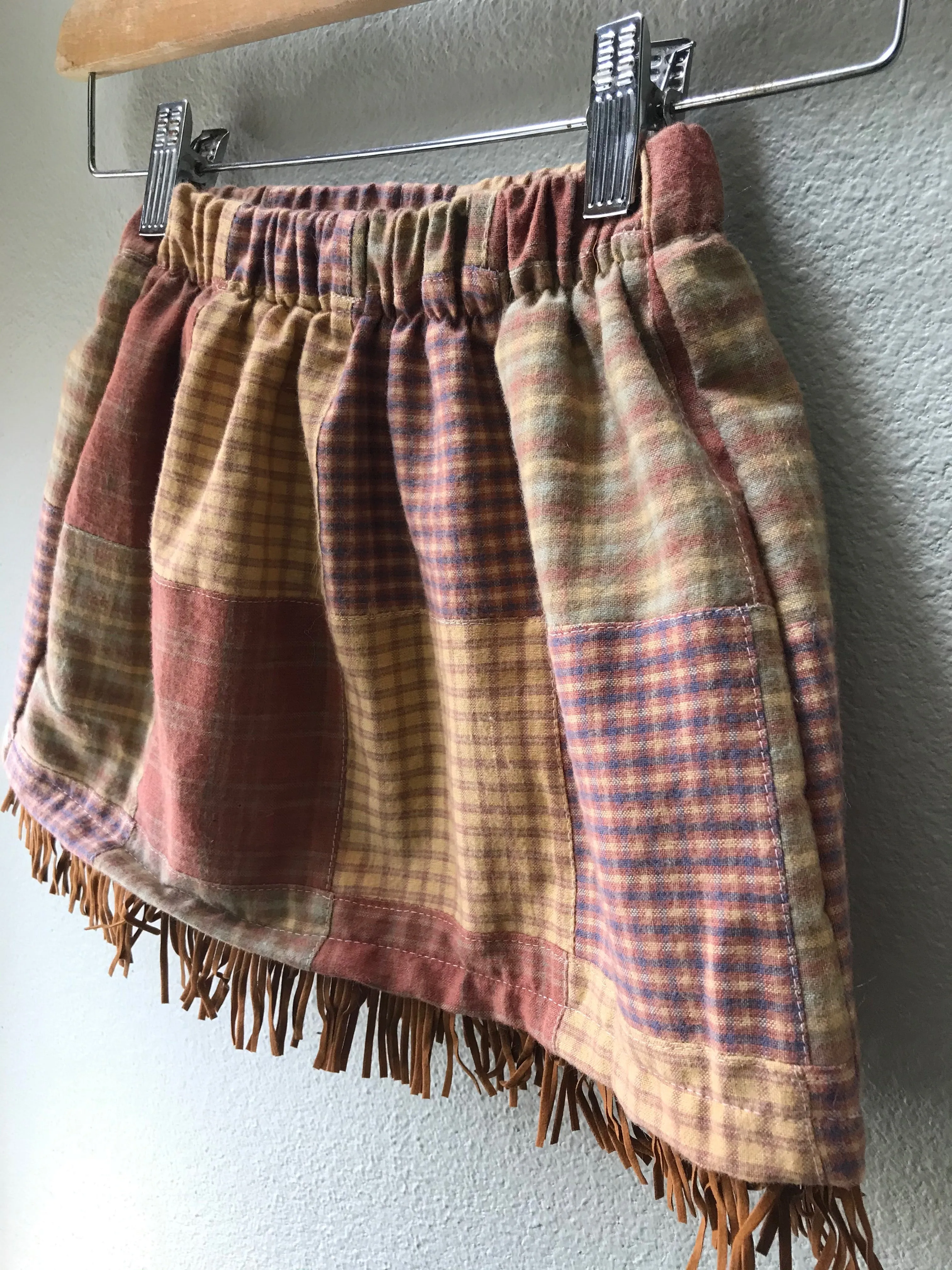 Skirt Western, Plaid, Girls Cotton Cowgirl Skirt, Suede Fringe