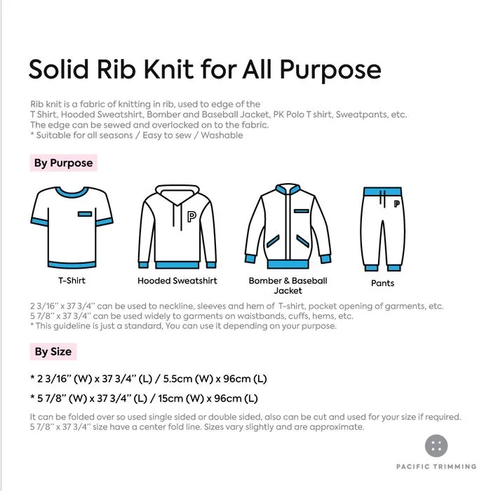 Solid Rib Knit for All Purpose Multiple Colors