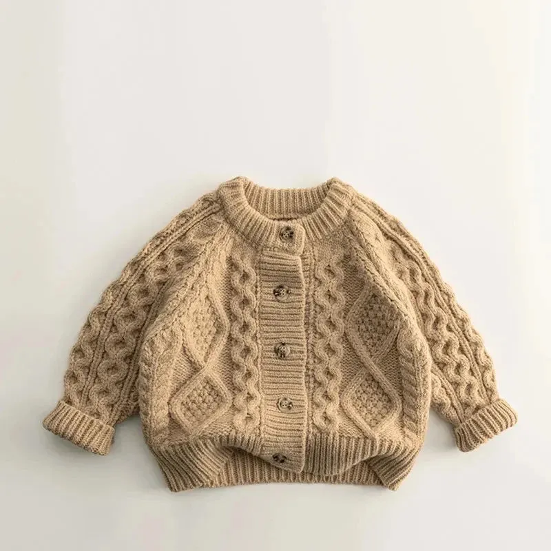 Spring Autumn baby sweater Kids girl solid color Knitted Twists Cardigan Boys soft loose knitwear Baby Clothes