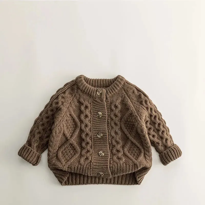 Spring Autumn baby sweater Kids girl solid color Knitted Twists Cardigan Boys soft loose knitwear Baby Clothes