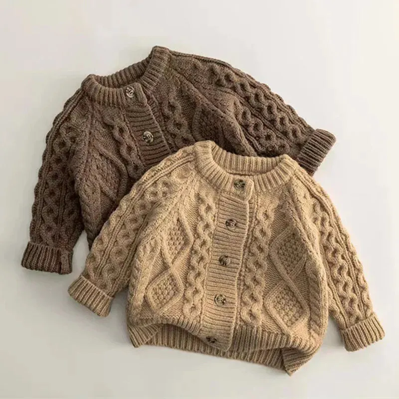 Spring Autumn baby sweater Kids girl solid color Knitted Twists Cardigan Boys soft loose knitwear Baby Clothes