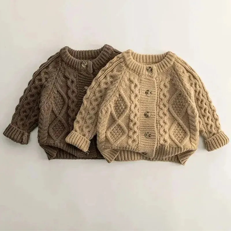 Spring Autumn baby sweater Kids girl solid color Knitted Twists Cardigan Boys soft loose knitwear Baby Clothes