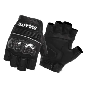 SULAITE Motorcycle Sheepskin Carbon Fiber Breathable Half-finger Riding Gloves, Size: L(Black)