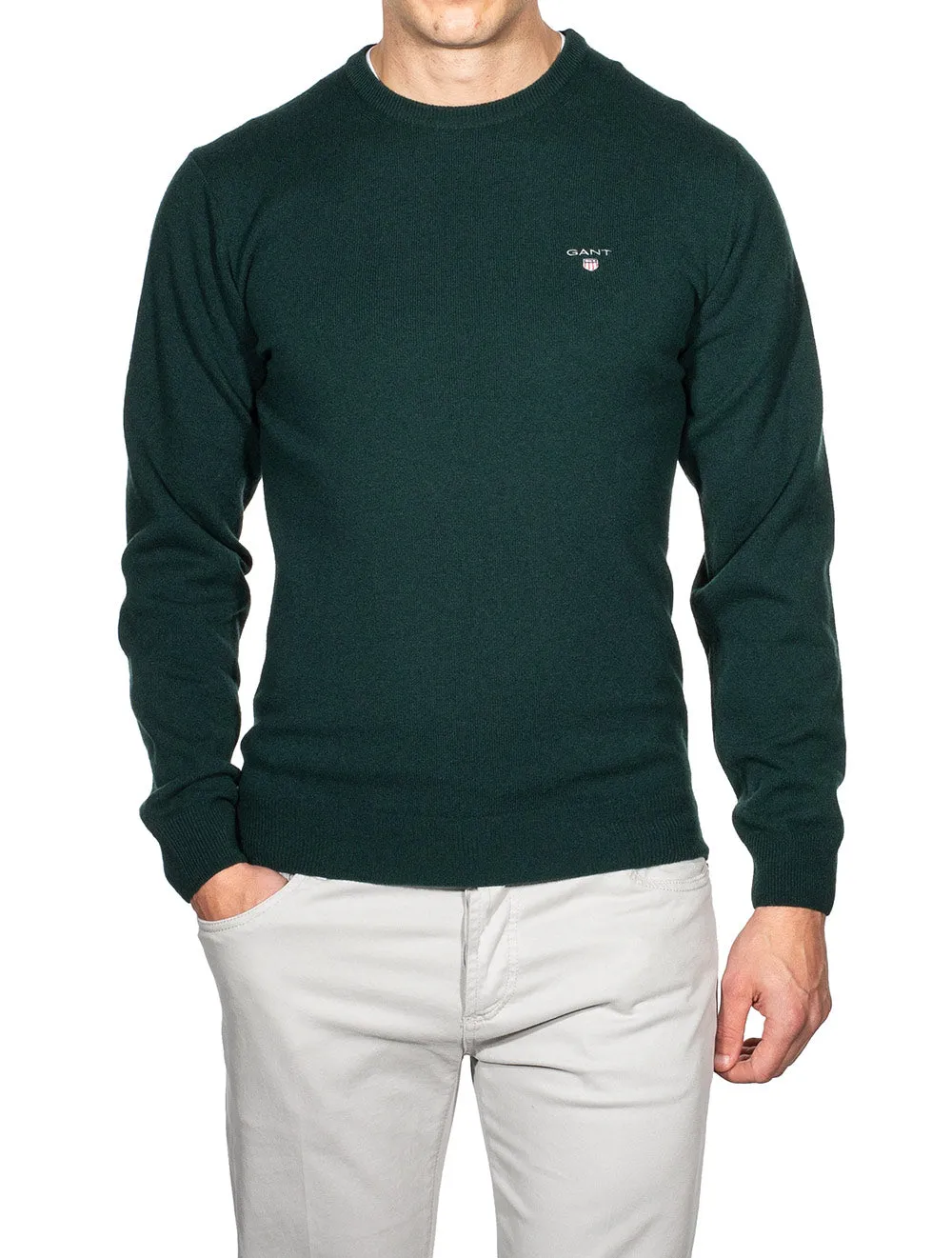 Super Fine Lambswool Crew Neck Sweater Tartan Green