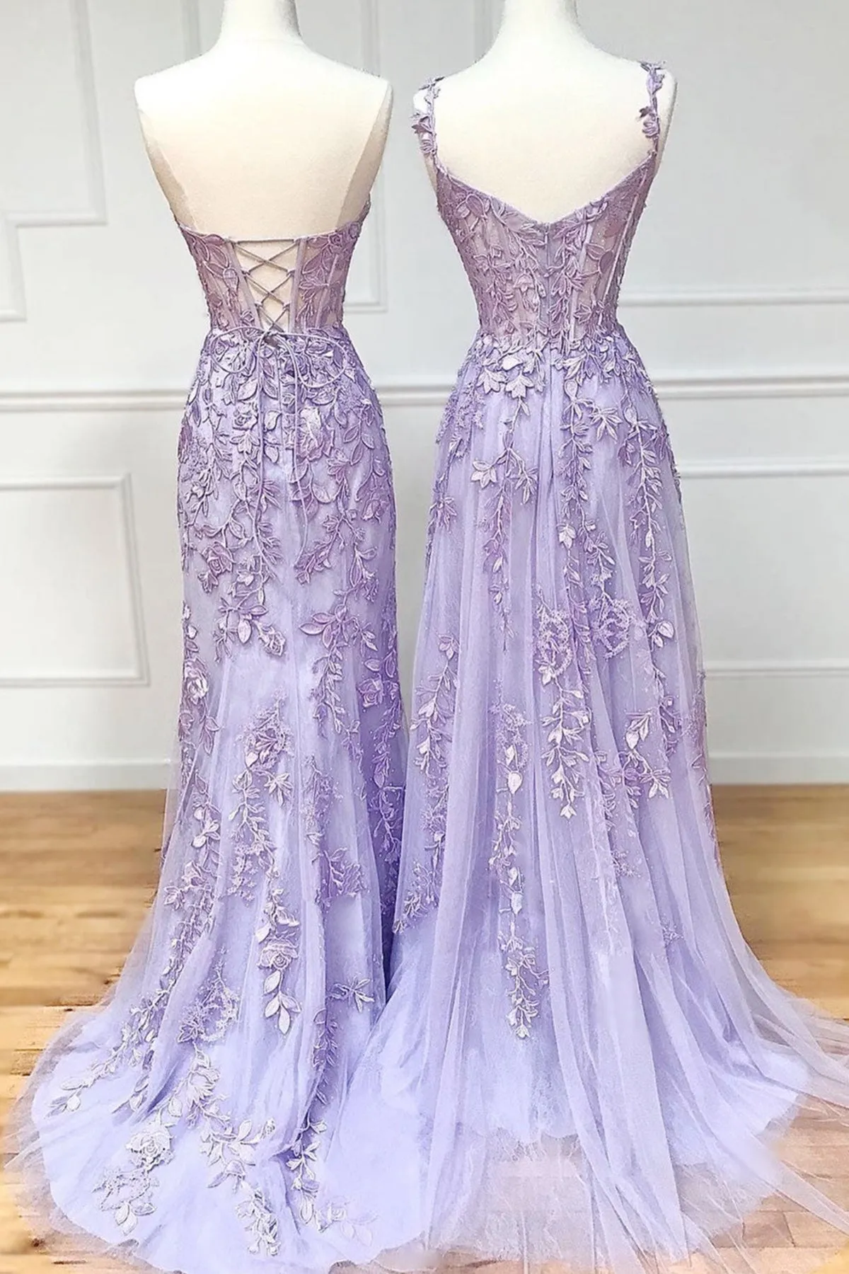 Sweetheart Neck Purple Lace Long Prom Dress, Strapless Purple Formal Dress, Mermaid Purple Evening Dress A1758