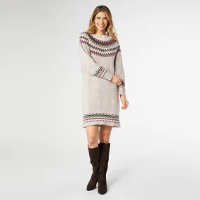 Taupe, Cream, & Wine Fair Isle Sweater Dress